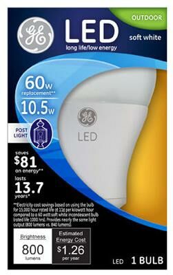 Ge Led A19 Outdoor Bulb, 11W 800L, White