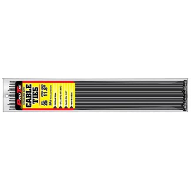 Pro Tie Black Standard Duty 50-Lb Tensile Strength 11.8-In Cable Ties, 25-Pk