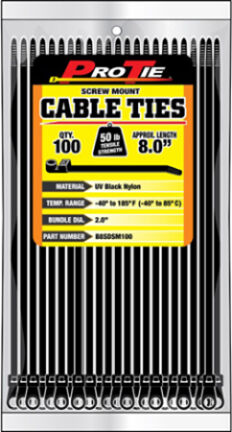 Pro Tie Black Standard Duty 50-Lb Tensile Strength 15-In Screw Mount Ties, 100-Pk