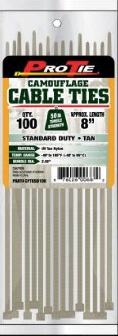 Pro Tie Tan Cable Ties, 11 4/5-In, 100-Pk