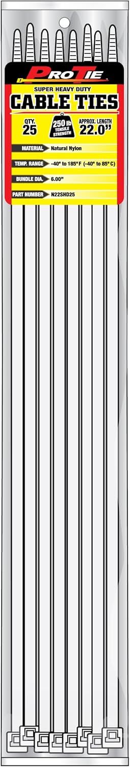 Pro Tie Natural Super Heavy Duty Cable Ties, 22-In, 25-Pk