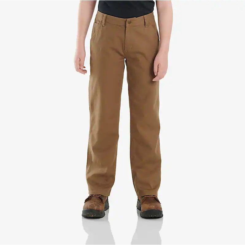 Carhartt Boy's Rugged Flex Loose Fit Canvas Utility Bootcut Work Pant in Canyon Brown