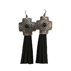 M & F Western Blazin Roxx Silver Cross with Black Tassel Earrings