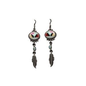 M & F Western Blazin Roxx Southwestern Small Turquoise Stone and Feather Earrings