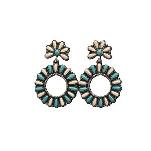 M & F Western Blazin Roxx Antique Silver Ivory & Turquoise Stone Earrings