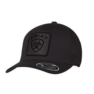 M & F Western Men's Ariat Flexfit Shield Logo Cap in Black