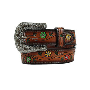 M & F Western Girl's Angel Ranch Tooled Floral Belt in Brown