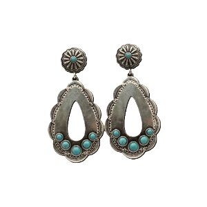 M & F Western Silver Strike Silver with Turqoise Stones Teardrop Dangle Earrings