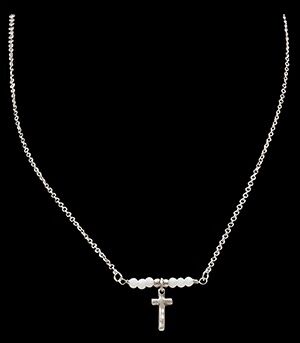 M & F Western Women's Cross Medallion Necklace With Opaque White And Silver Beads, 16-In