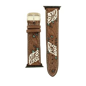 M & F Western Nocona Leather Tooled White Flower iWatch Band Medium