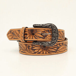 M & F Western Women's Nocona Sunflower Embossed Leather Belt in Tan