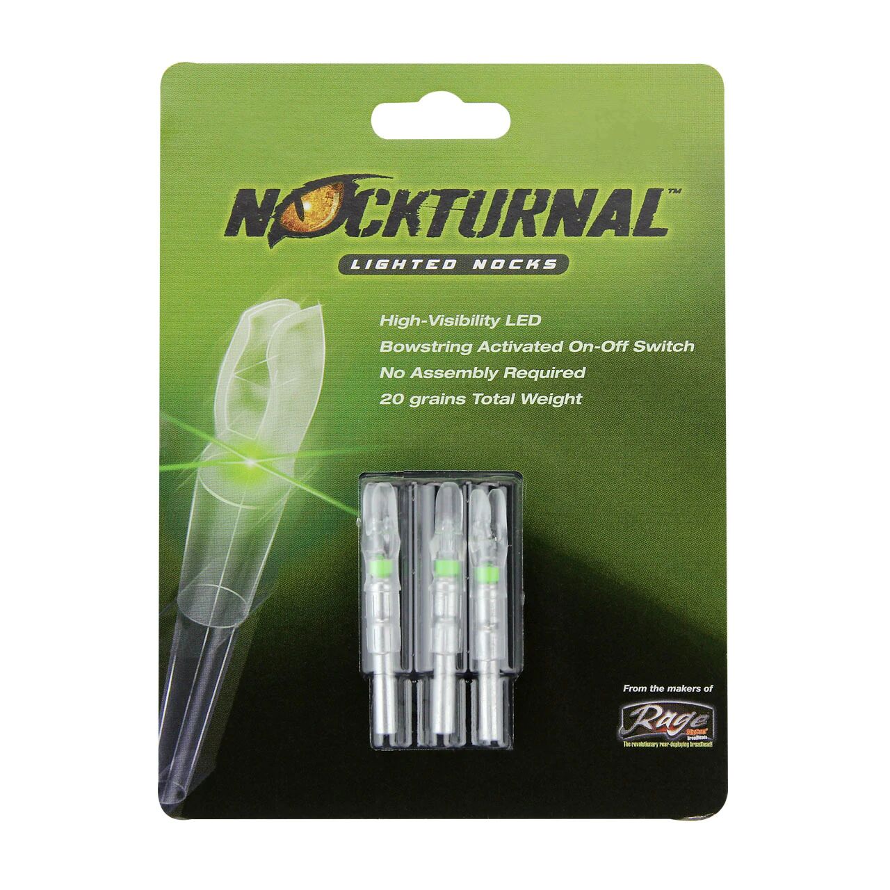 Nockturnal Lighted Nocks S-Nock .244 Green ID Shafts, 3-Pk