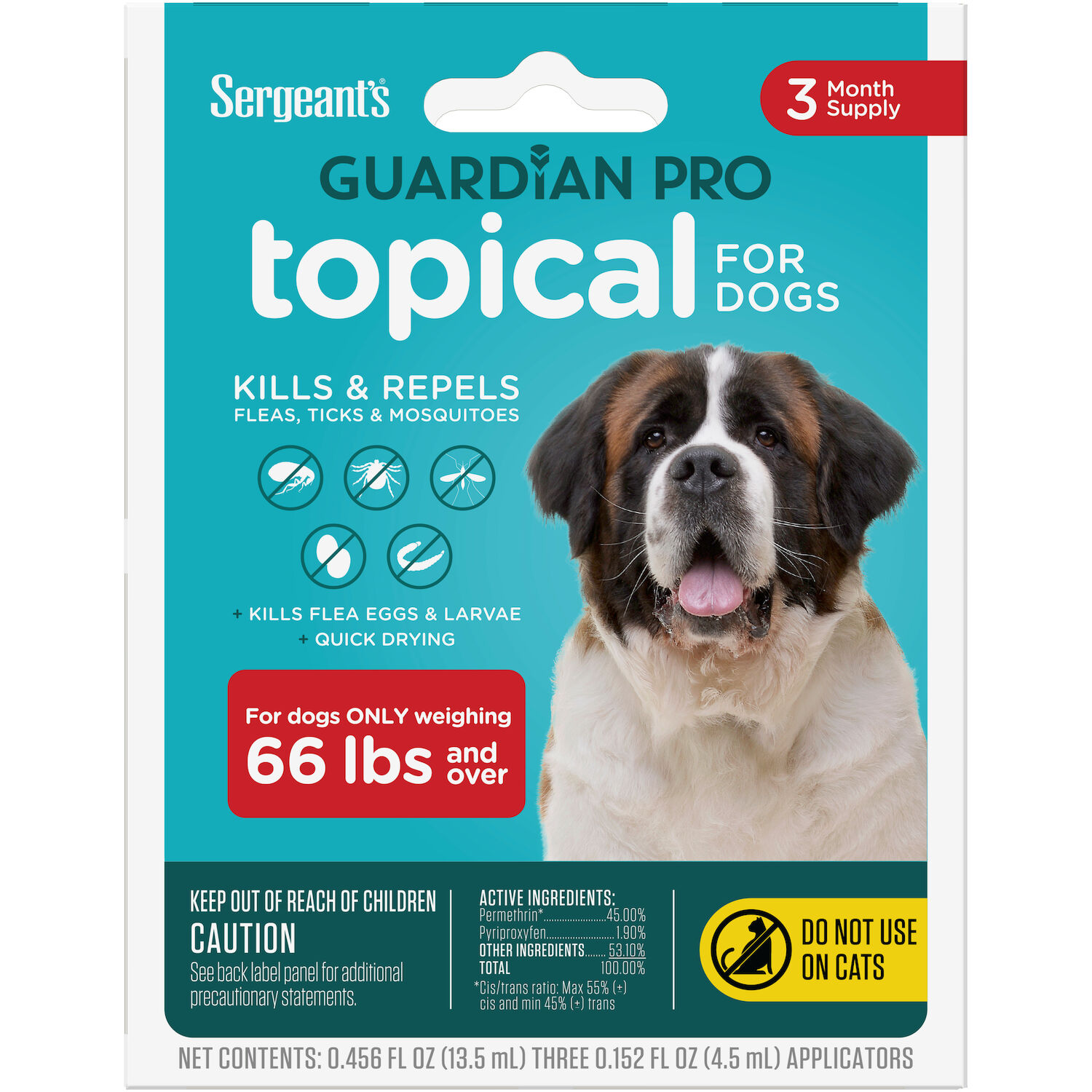 Guardian Pro Flea & Tick Topical Treatment for Dogs 66-Lbs & Up, 3-Ct