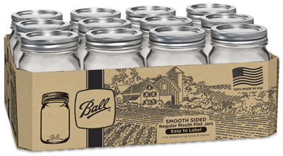 Regular Mouth 16-Oz Smooth Sided Glass Mason Jar, 12 Pack