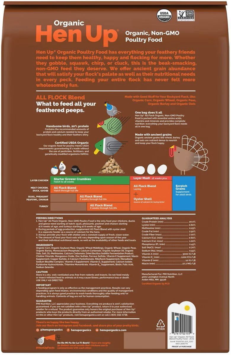 Hen Up Organic All Flock Feed, 25-Lb