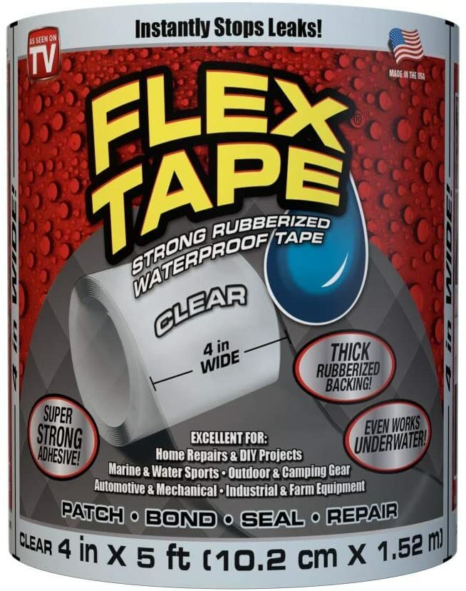 Flex Tape Rubberized Waterproof Tape, 4-In x 5-Ft Roll in Clear
