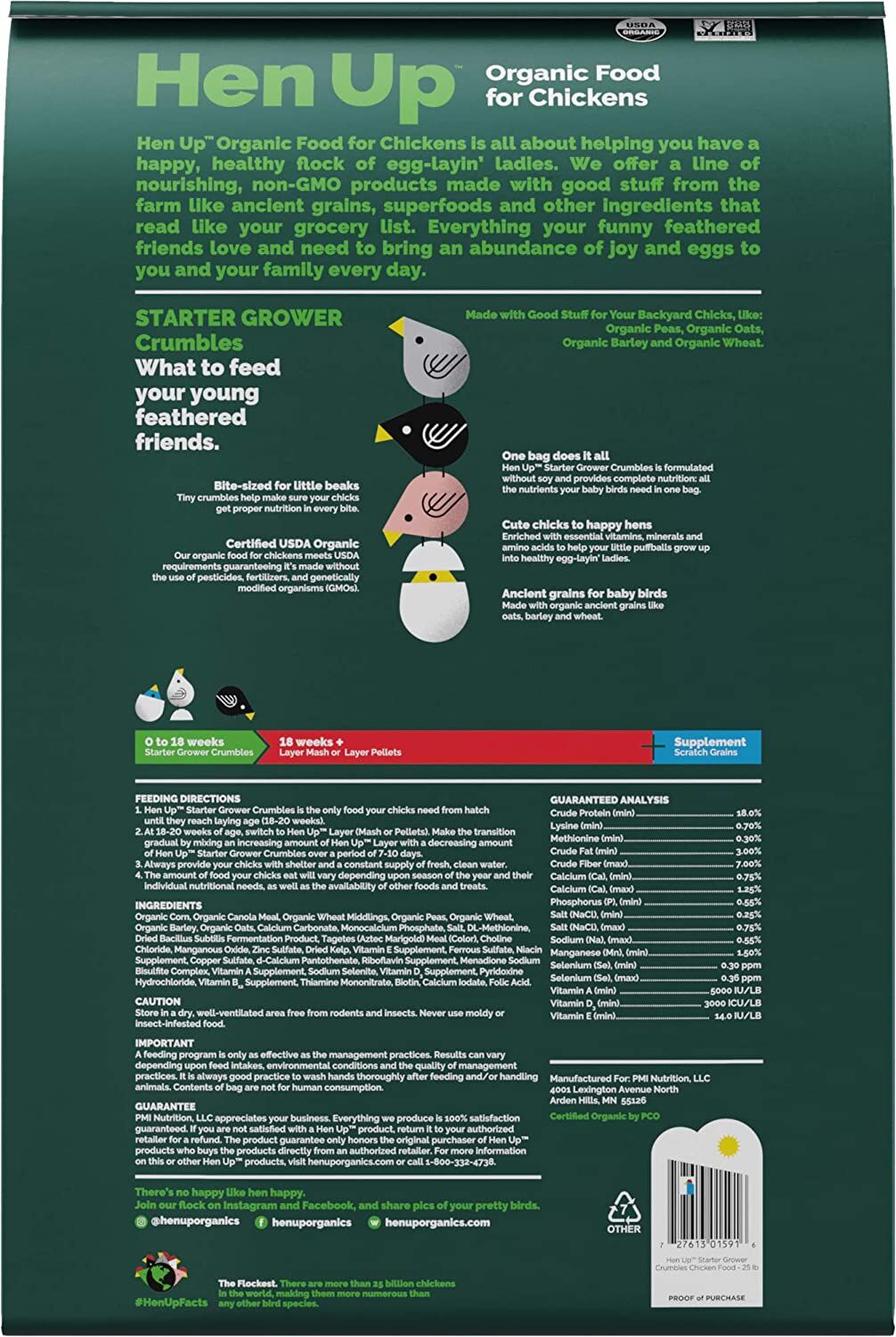 Hen Up Organic Starter Grower Crumbles, 25-Lb