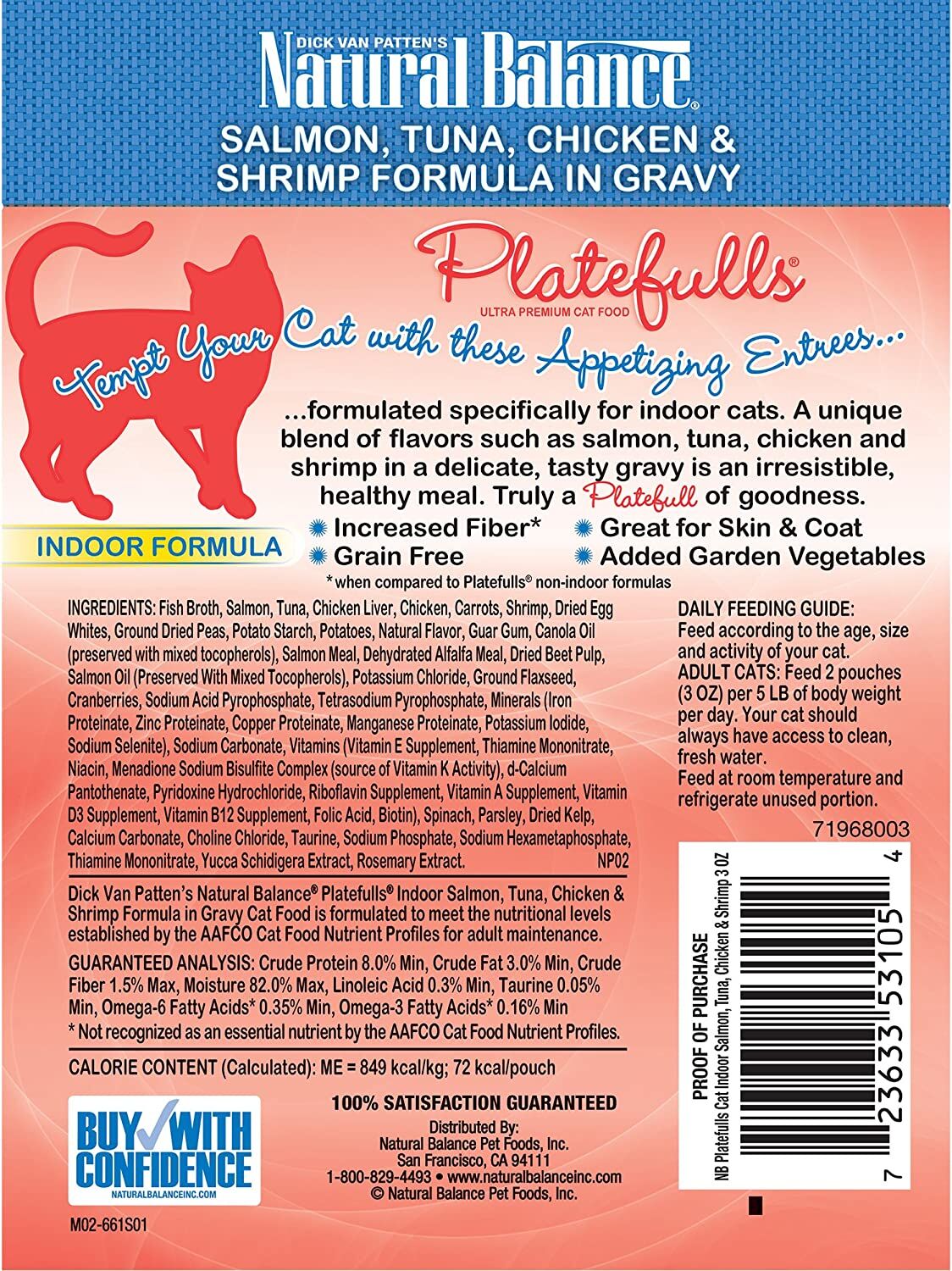 Platefulls® Indoor Salmon, Tuna, Chicken & Shrimp Formula in Gravy Wet Cat Food, 3-Oz