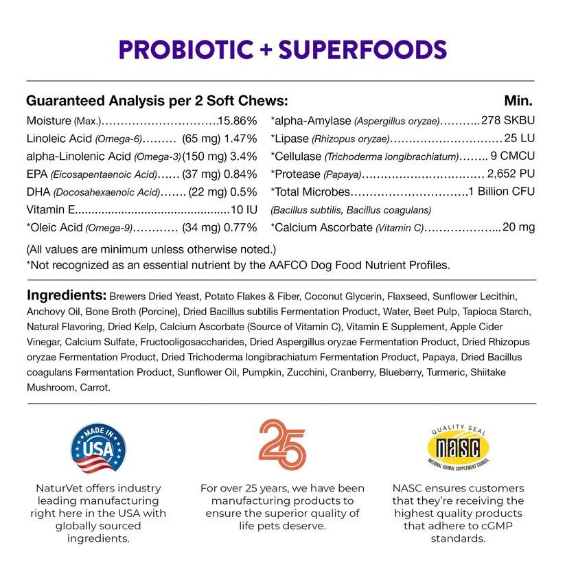 NaturVet Evolutions Probiotic Superfoods Soft Chews, 90-Ct