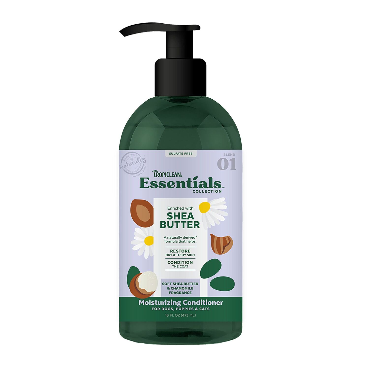Tropiclean Essentials Shea Butter Moisturizing Conditioner for Dogs, Puppies & Cats, 16-Oz