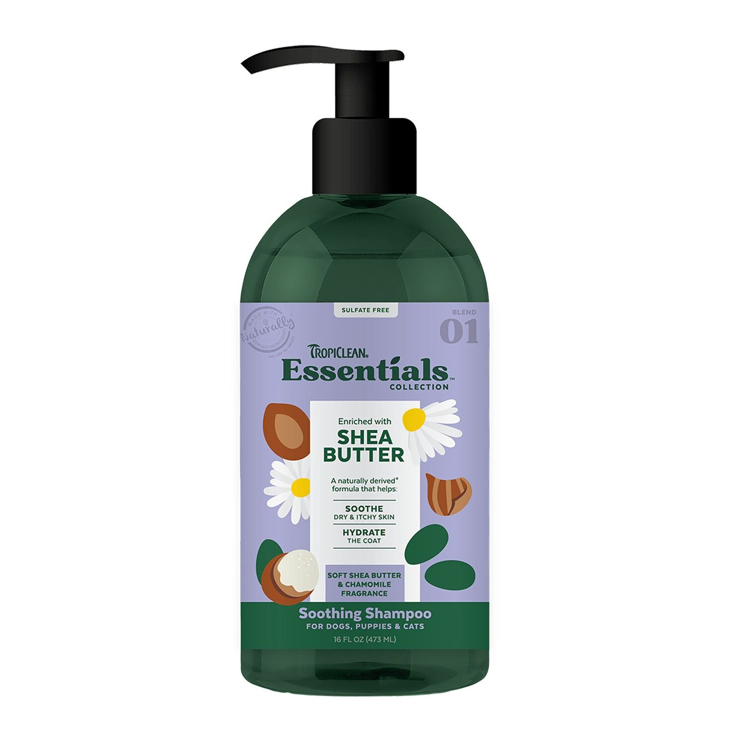 Tropiclean Essentials Shea Butter Soothing Shampoo for Dogs, Puppies & Cats, 16-Oz