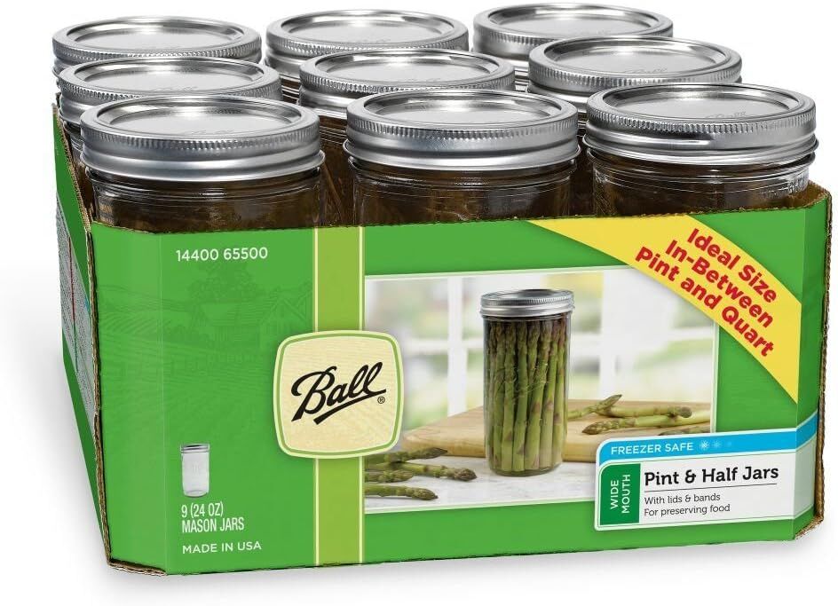 BALL Wide Mouth Glass Mason Jars, 24-Oz, 9-Ct