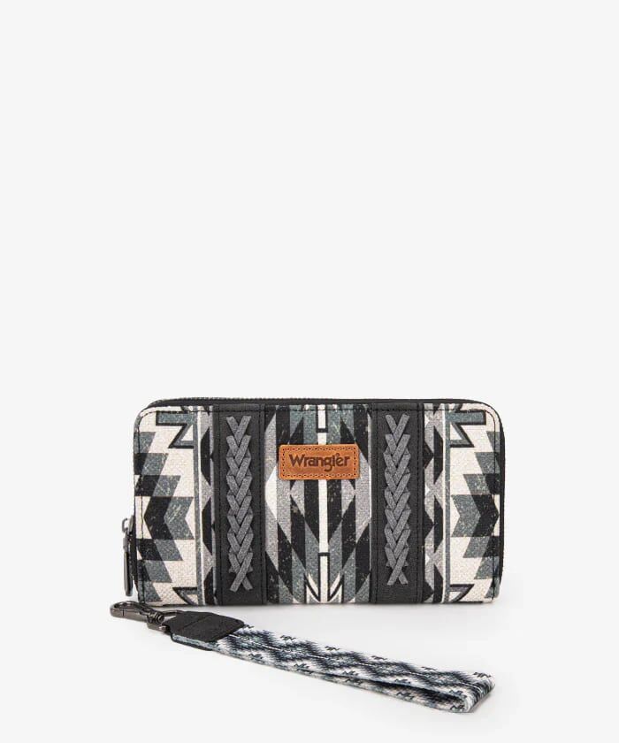 Montana West Wrangler Aztec Print Whipstitch Canvas Wallet
