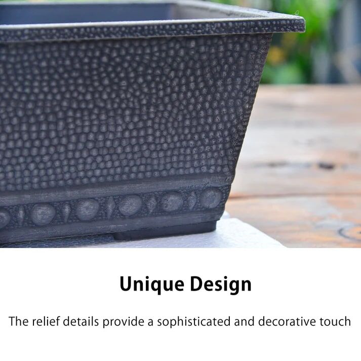 GreenShip Classic Long Large Rectangular Pebble Charcoal Planter, 13.4 x 8.66 x 5.52-In