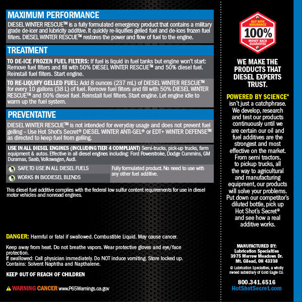 Hot Shot's Secret Diesel Winter Rescue Emergency De-Icer + Quick Thaw, 1-Qt