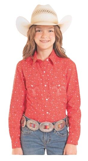 Panhandle Slim Girl's Long Sleeve Mini T-Shirtpee Print Snap Shirt
