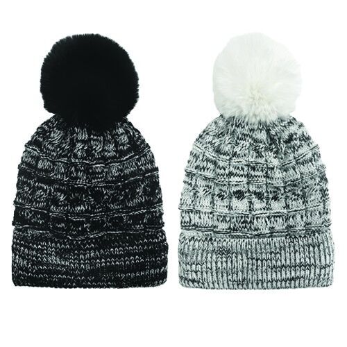Grand Sierra Women's Marled Beanie With Faux Fur Pom