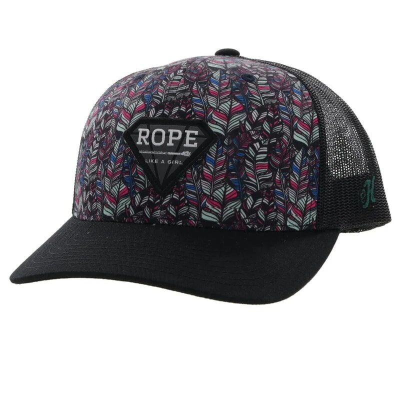 Hooey Women's Rope Like A Girl Feather Pattern Hat in Purple/Black