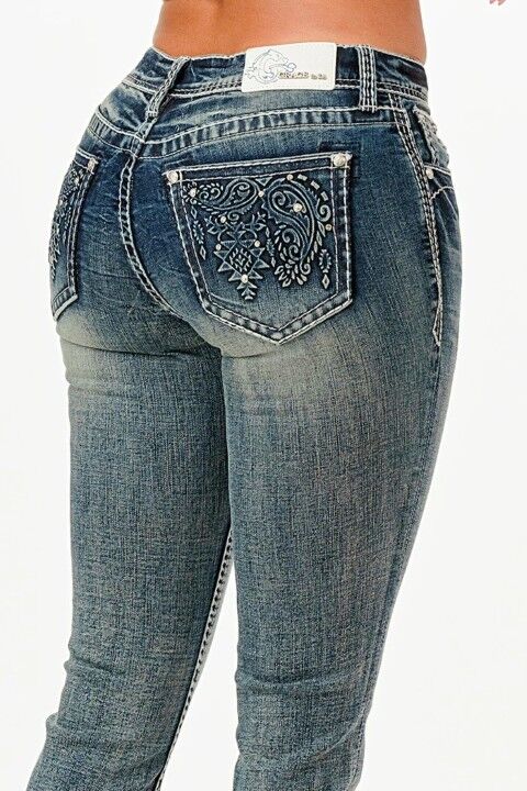 Grace In LA Women's Paisley Embellished Rhinestone Jeans