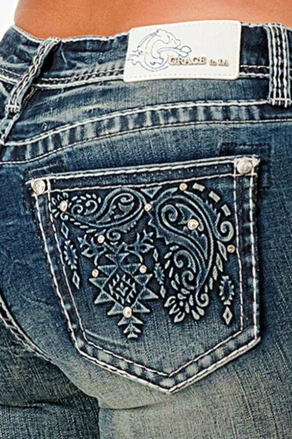Grace In LA Girl's Paisley Embellished Rhinestone Jean