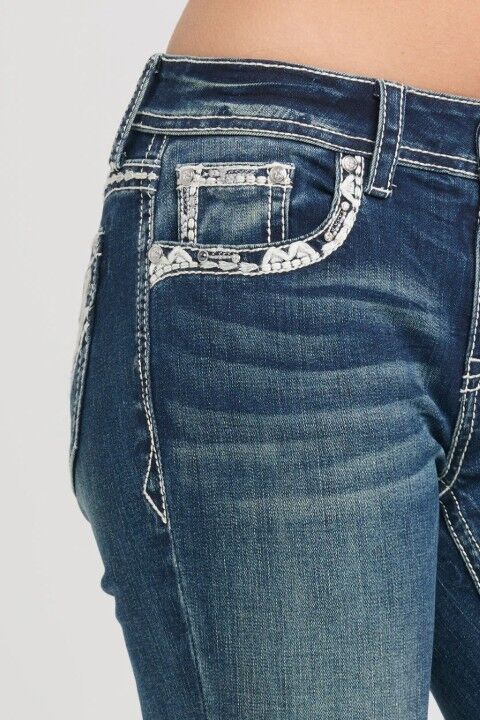 Grace In LA Girl's Embroidery Detail Flare Jean