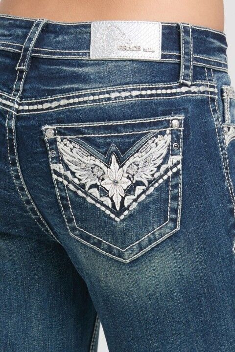 Grace In LA Girl's Embroidery Detail Flare Jean