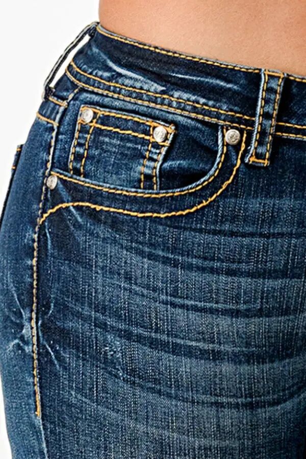 Grace In LA Girl's Basic 4 Pockets Med Blue Mid Rise Bootcut Jean