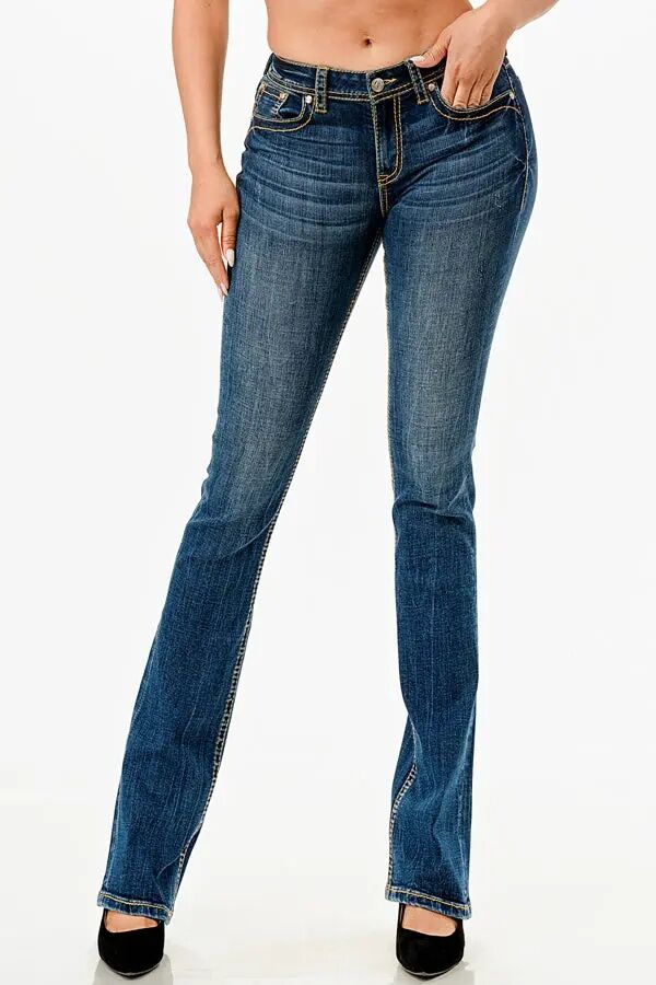 Grace In LA Girl's Basic 4 Pockets Med Blue Mid Rise Bootcut Jean