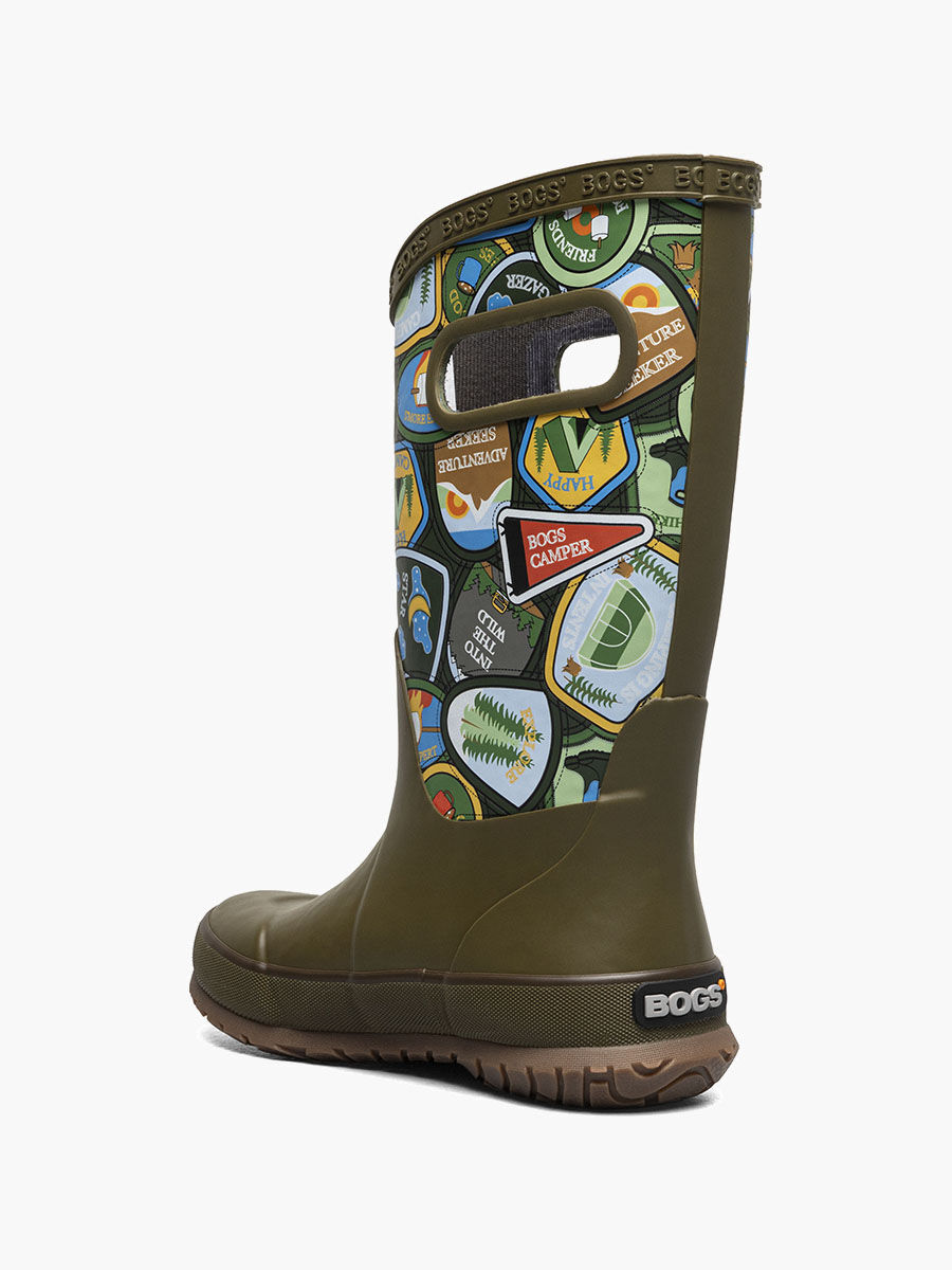 Bogs Kids' Camping Patches Rainboots in Army Green