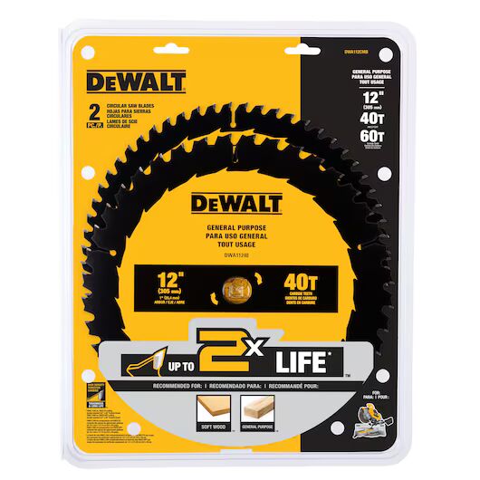 DEWALT Large Diameter Circular Saw Blades Combo Pack, 40T/60T, 12-In
