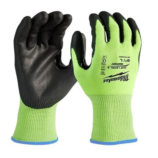 Milwaukee High Visibility Cut Level 2 Polyurethane Dipped Gloves, XL
