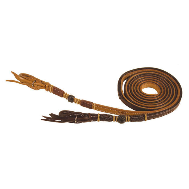 Buffalo Leather Split Reins With Natural Tan & Black Rawhide