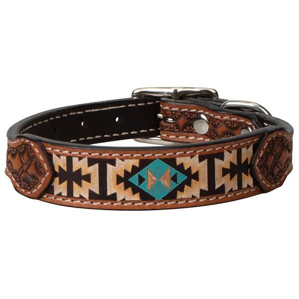 Weaver Leather Painted Aztec Leather Dog Collar, 1-In x 19-In