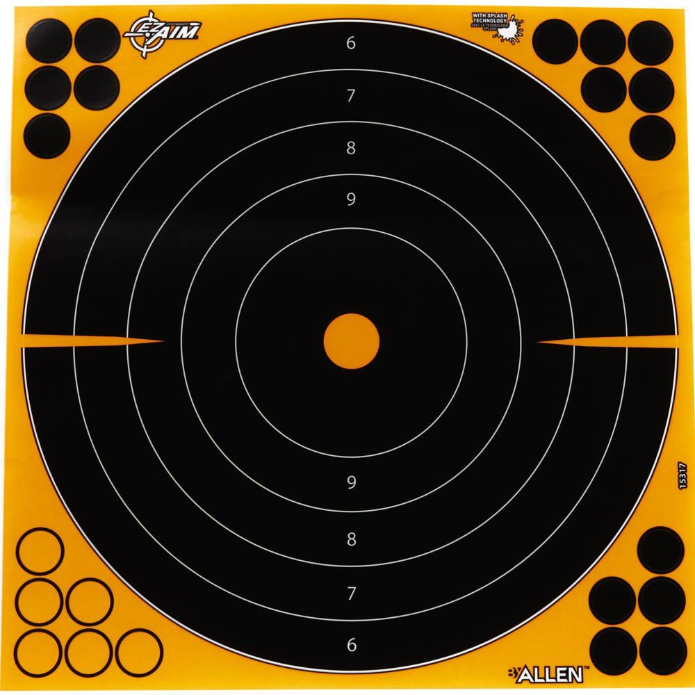Allen EZ Aim Adhesive Splash Reactive Bullseye Paper Shooting Targets, 12"W X 12"H, 5-Pk