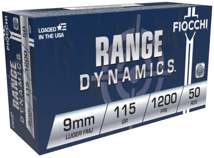 Fiocchi Range Dynamics 9mm, 115 Grain Full Metal Jacket Pistol Ammo, 50-Rd
