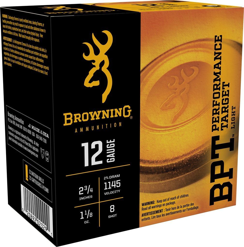 Browning BPT Performance Target 12 Gauge 2 3/4" #8 Shot, 1 1/8-Oz, 25-Rd