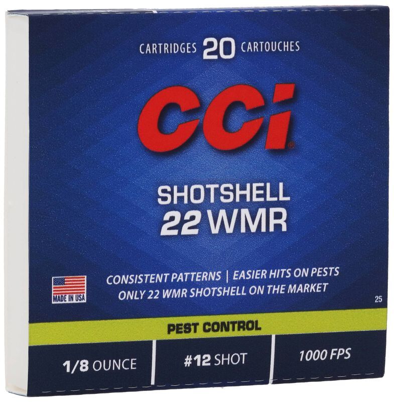 CCI Pest Control Rimfire Shotshell .22 WMR, 52 Grain #12 Shot Rifle Ammo, 20-Rd