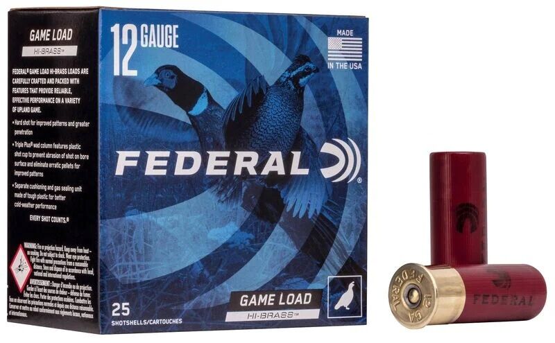 Federal Game Load Upland Hi-Brass 12 Gauge 2-3/4" #4 Shot, 1 1/4-Oz, 25-Rd