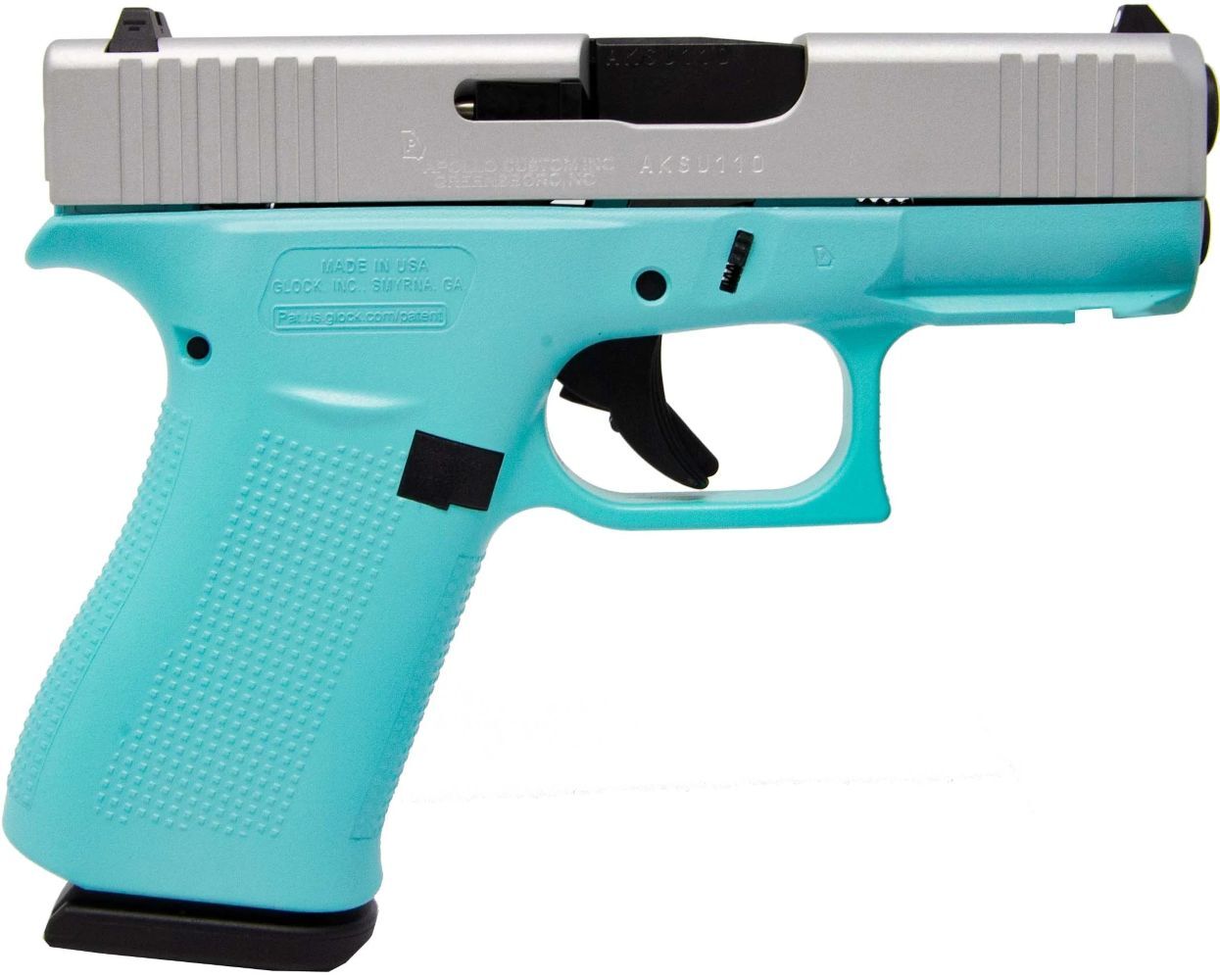 Glock 43X 9mm Sub Compact Robins Egg Blue & Satin Aluminum Pistol, 10-Rd