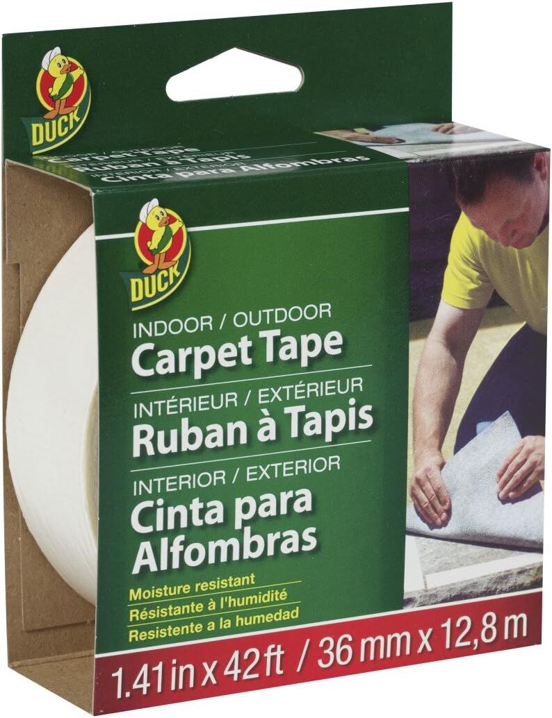 Duck Brand Indoor/Outdoor Double-Sided Fiberglass Carpet Tape, 1.41-In x 42-Ft